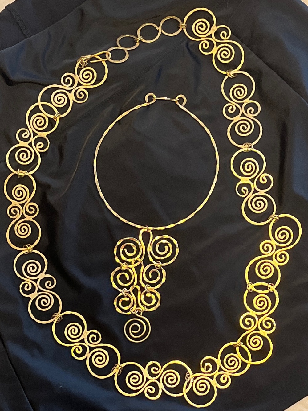 Gold Spiral Abstract Chain Belt and Choker